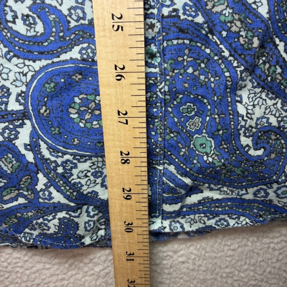 J Crew Linen Button Shirt Men‎ L Blue Paisley AOP Summer Beach Vacation Short